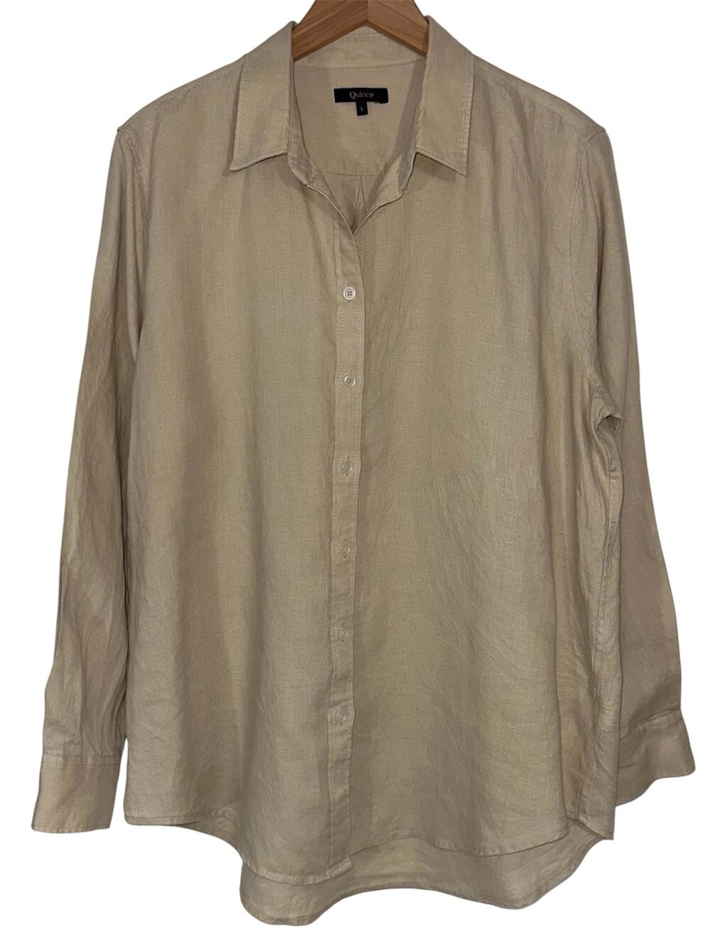Quince 100% European Linen Long Sleeve Button Down Shirt in Driftwood Size L